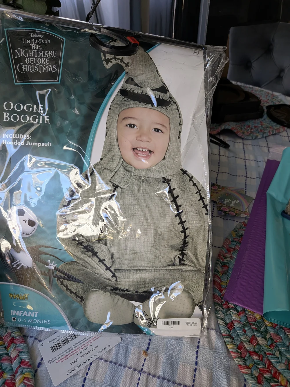 Disney Tim Burton Infant Oogie Boogie Hooded Jumpsuit Costume - Green